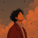 melancholic autumn anime boy falling leaves aesthetic